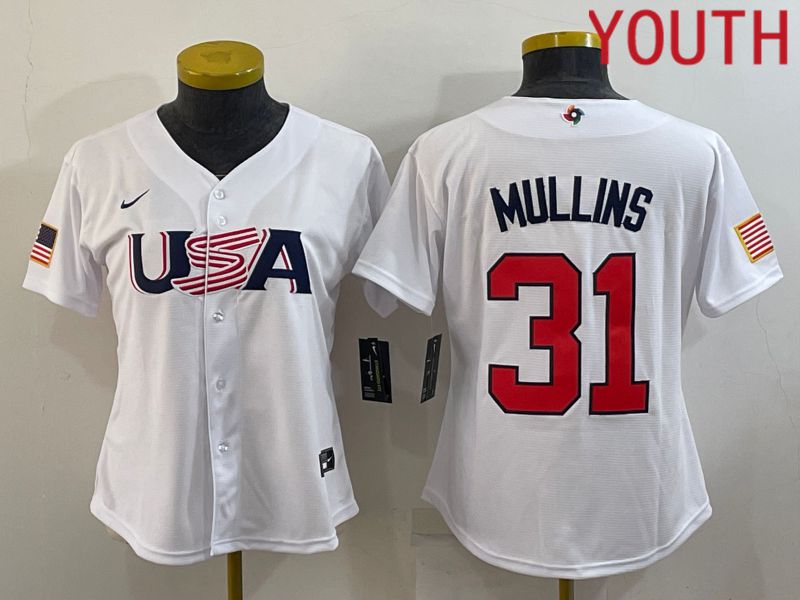 Youth 2023 World Cub USA #31 Mullins White MLB Jersey6